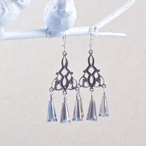 Silver Chandelier Earrings with Silver Crystals